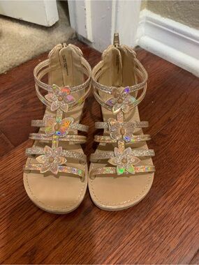 Girls' Glitter Flower Gladiator Sandals - Gold